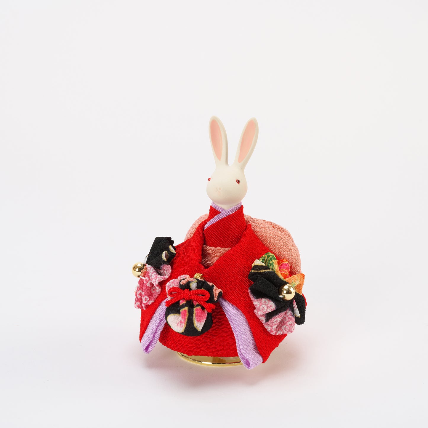 着物うさぎオルゴール 回転 花小袖 赤