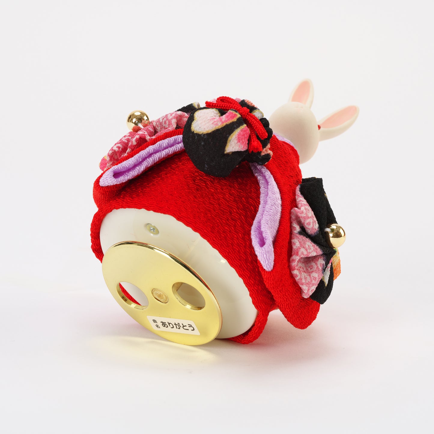 着物うさぎオルゴール 回転 花小袖 赤